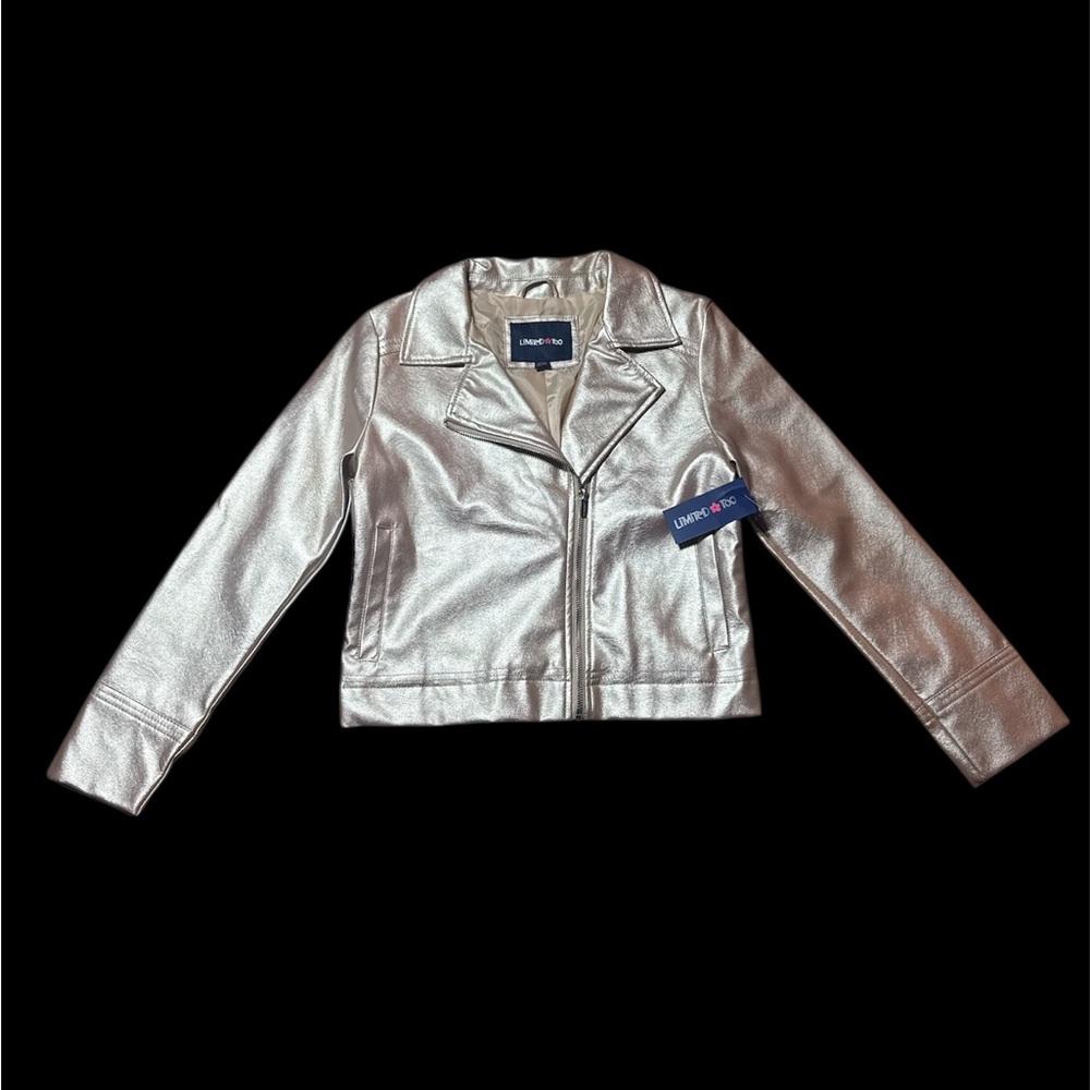 VTG NOS Y2K Limited Too Gold Pink Metallic Faux Leather Moto Jacket Girls 14/16